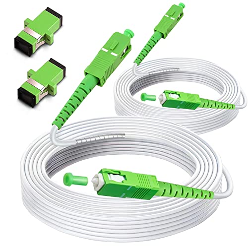 Image of (20m - 2Pack) SC /APC to SC /APC Fiber Optic Internet Cable, Armored Single Mode Patch Cable, Fiber Optic Jumper Optical Patch Cord - SIMPLEX - 9 /125um - OS1 /OS2 Compatible, LSZH White