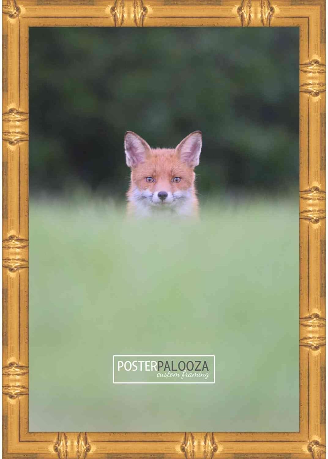Poster Palooza 7x7 Frame Gold Bamboo 1" Wide Frame Moulding Solid Wood Picture Frame with UV Acrylic Plexiglass, Foam Board Backing & Hardware Included