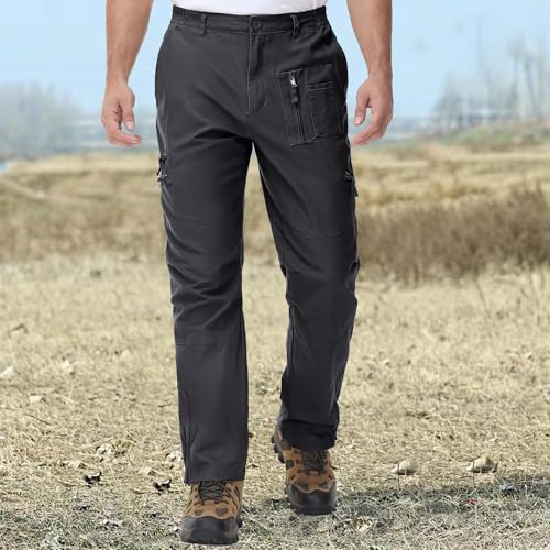 Image of CRYSULLY Men's Cotton Multi-Pockets Work Pants Tactical Outdoor Military Army Cargo Pants (No Belt)