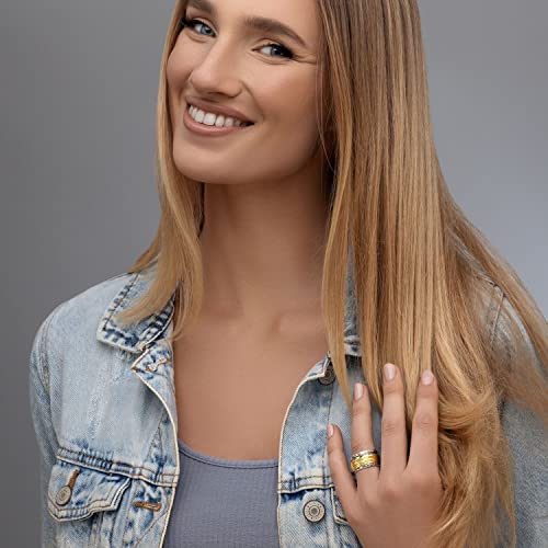 925 Sterling Silver Rotating Spinner Ring With 5 One Micron 14K Gold Plated Sterling Silver Hammered Spinner Rings Hypoallergenic Nickel And Lead-Free Artisan Handcrafted Designer Collection Made In Israel #TOP3