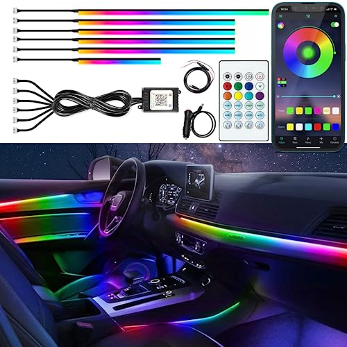 SAMGCHI Dreamcolor Acrylic Interior Car Lights, Car LED Strip Lights with APP and RF Remote Control, Car Ambient Lighting Kit, 6pcs 178 inches 600 LEDs Music LED Light for Cars
