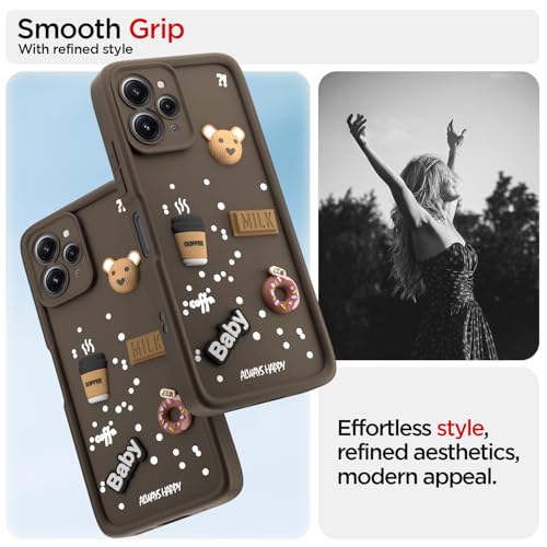 Image of Pikkme Back Cover for Redmi 12 4G | Cute Fun Cartoon 3D Bear Silicone Full Body Protection Bumper Case (Brown)