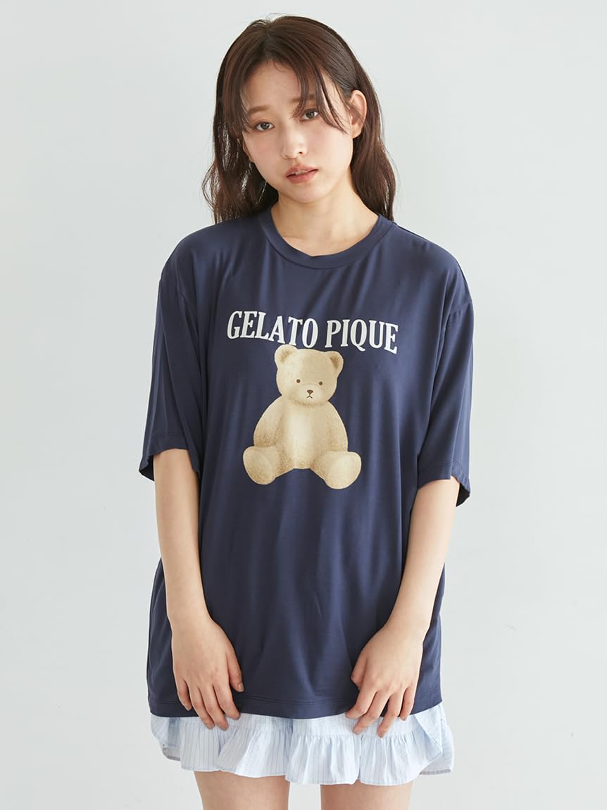 gelato pique ドーナツベアワンポイントTシャツ&ショートパンツセット Amazon | 【EC限定】ベアワンポイントTシャツ＆ストライプショート