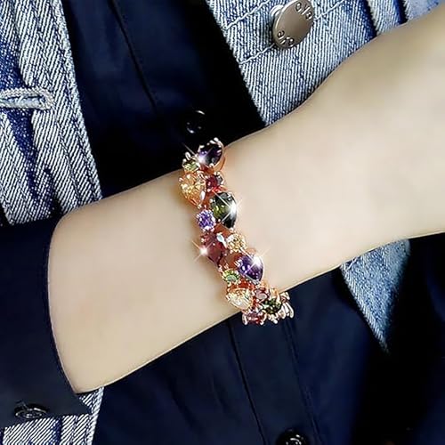 Hermosa 14K Rose Gold Plated Bracelets, Multicolor Cubic Zirconia Classic Tennis Bracelet | Rose Gold Bracelets for Women | Size 7-8 Inch4