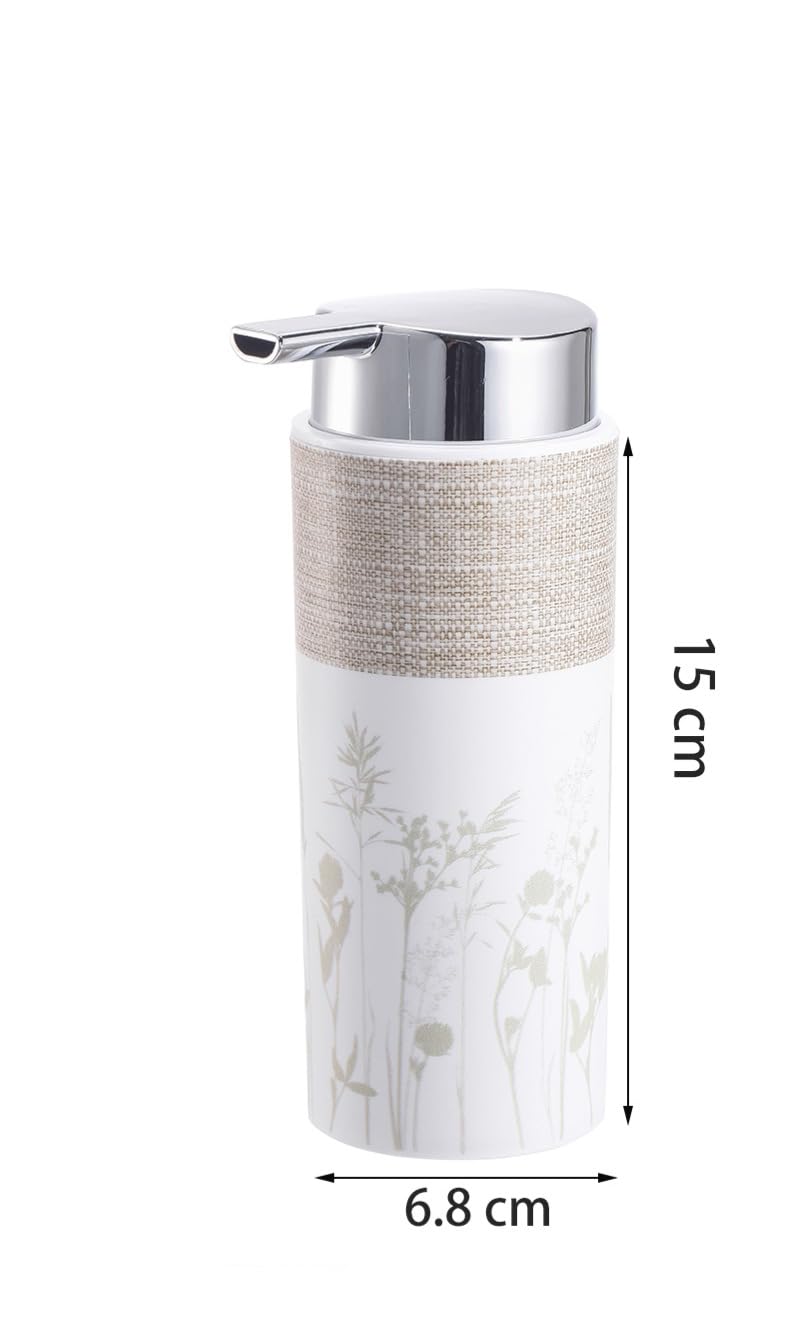 BM Set di Accessori da Bagno in Bambù e Plastica, Set Accessori Bagno Completo 5 Pezzi, Dispenser, Portaspazzolino, Bicchiere, Portasaponetta, Portascopino