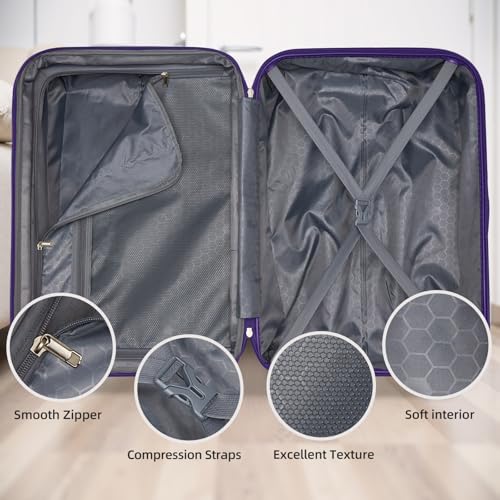 Image of LARVENDER Luggage Sets 6 Piece, Expandable Suitcases with Wheels | Suitcase Set for Women and Men|Checked Luggage|Carry On Luggage|Hardside Lightweight|Purple
