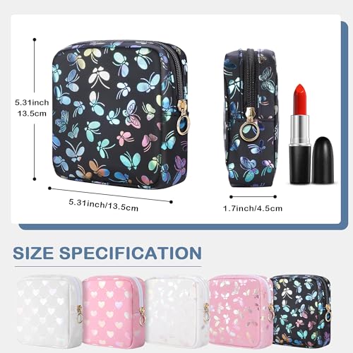 Image of Likesing Period Bag Pouch, Leather Sanitary Napkin Storage Bag for Womens, Portable Sanitary Napkin Period Pad Pouch Bag for Purse, Small Make Up Bags(Black Butterflies)