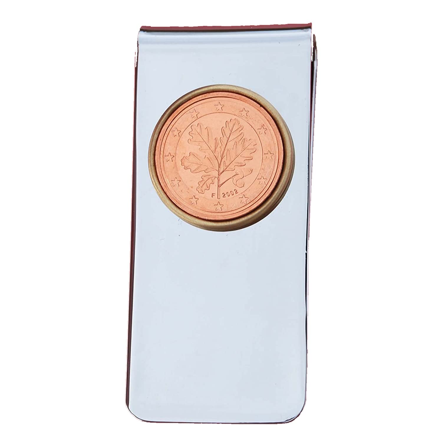 2002 Germany 2 Euro Cent BU Uncirculated Coin Silver Money Clip - Oak Leaves