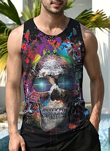 Men's 3D Printed Tank Tops Muscle Skull Design Crewneck Beach Athletic Sleeveless T Shirts Outfit For Gym Xl #TOP2
