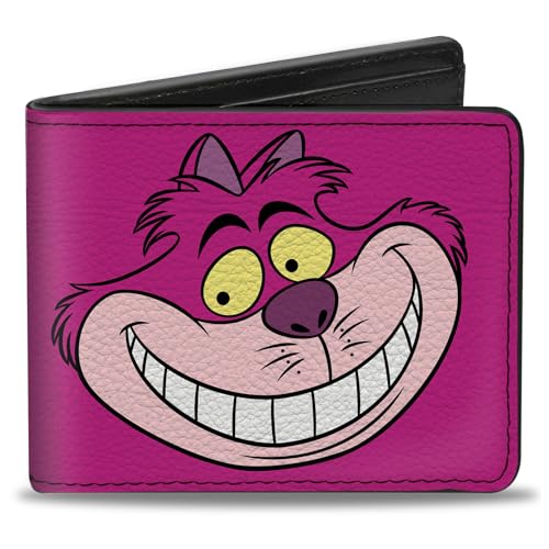 Buckle-Down Men's Disney Wallet, Bifold, Cheshire Cat Face Stripes Pinks, Vegan Leather, Multicolor, Standard Size