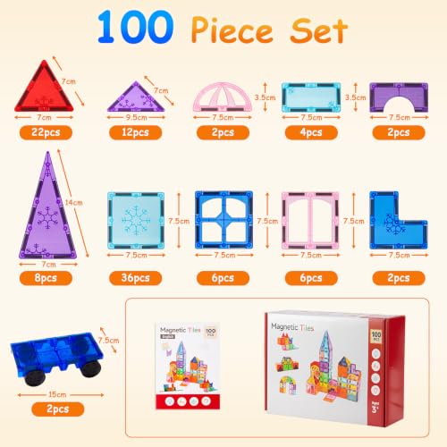 Xekel Magnetische Bausteine 100 Teile, Magnetbausteine Kinder mit starker Magnete Kinder, Magnetsteine & Magnetfliesen… – Ansicht 6