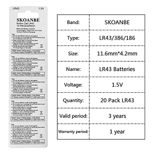 Skoanbe 20 Pack 1.5V Lr43 386 Ag12 Alkaline Button Cell Batteries #TOP2