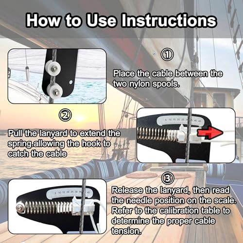 Image of PT-1M Sailboat Rigging Tension Gauge, 800 LB High Precision Tension Meter for 2.5mm 3mm 4mm Wire Rope Standing Rigging, Marine Stainless Steel Tension Tool for Sailboat Yacht Rigging