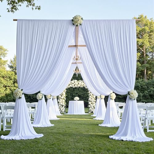 Image of 20ft x 14ft White Backdrop Curtain for Parties, Wrinkle Free Polyester 4 Panels 5x14ft Photo Backdrop Drapes Back Drop Cloth for Wedding Birthday Party Baby Shower Photography Background