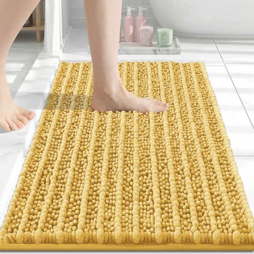 Arotive Luxury Bathroom Rugs 24x16 Extra Soft Thick Absorbent Shaggy Chenille Bath Rugs Non-Slip Machine Wash Dry Bath Mats for Bathroom Floor Tub and Shower Home Decor Accessories Yellow