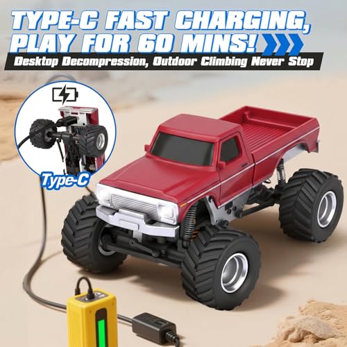 Image of [4WD Edition 1 /36 Scale Mini RC Crawler Car, Toys for Age 8-14 Old Birthday Gifts, Micro RC Truck 4x4 Small Cars with Off Road Full Proportional RTR 2.4GHz Remote - Red