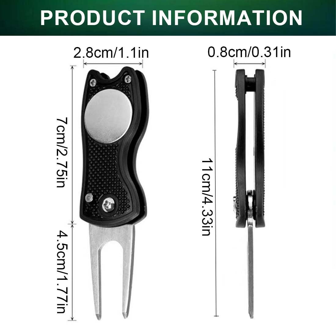 Strumento di Riparazione Divot da Golf Pieghevole con Marcatore Magnetico Nero
