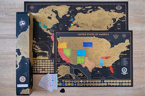W Wanderlust Maps MAP00 Two Scratch Off Maps - Map Of The World (Large) + Us States Map (Small) - Deluxe Scratch-Off Travel Posters thumb #5