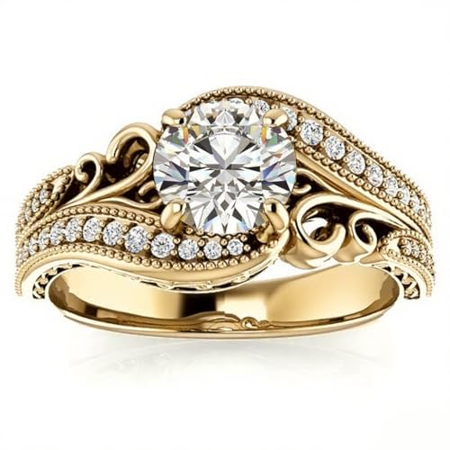 SLIACETE IGI CERTIFIED Vintage Diamond Ring Silver or 10K/14K/18K Gold Lab Grown 1.4-3.4 CT Diamond Engagement Ring Personalized Round Diamond Ring for Women