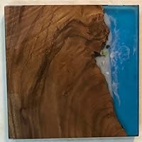 Vista 7 de Mesa de epoxi transparente, mesa de sofá con forma cuadrada, mesa auxiliar de resina de madera, mesa de centro de madera con borde natural para sala