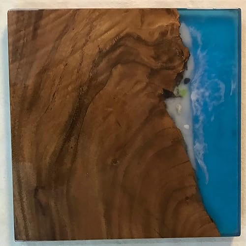 Miniatura 7 de Mesa de epoxi transparente, mesa de sofá con forma cuadrada, mesa auxiliar de resina de madera, mesa de centro de madera con borde natural para sala