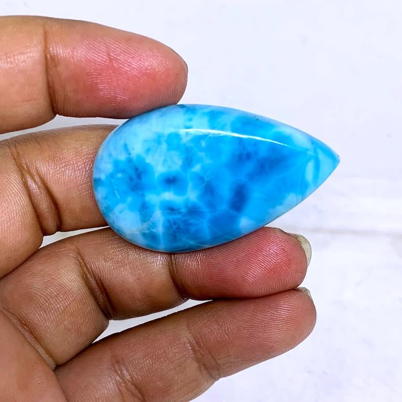 Larimar naturel en cabochon poire 44x27mm pour création de bijoux