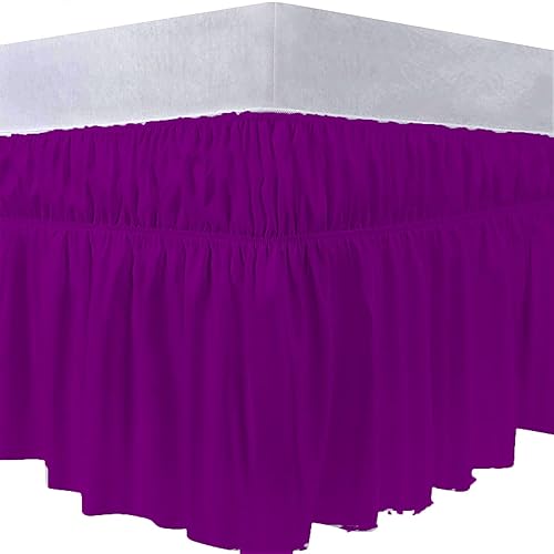 Miniatura 14 de Falda de cama con volantes envolvente con cinturón elástico ajustable, caída de 14 pulgadas, fácil de poner y quitar, mezcla de volantes de polvo