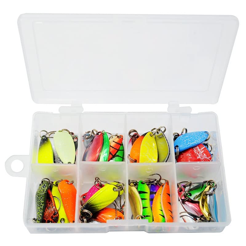kkekos 43PCS Fishing Lure Bait Lure Spinner Fishing Spoon with Hook Set for Crappie Trout Walleye Bass Lures Kit with Box