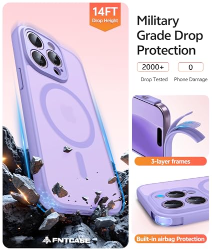 Image of FNTCASE for iPhone 14 Pro Max Case: [Compatible with Magsafe] Translucent Matte Cases with [Full Camera Protection] [Screen Protector] Military Grade Shockproof Protective Phone Cover - Light Purple