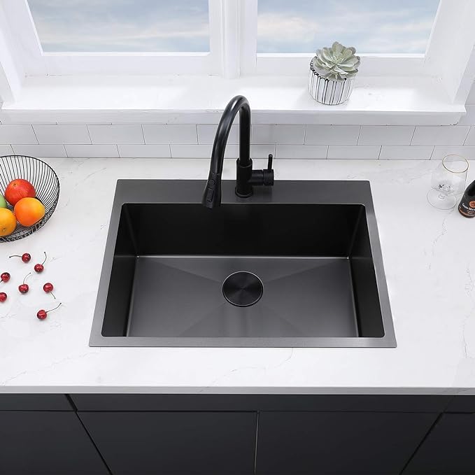 VAPSINT Küchenspüle Edelstahl Topmount – 76,2 X 55,9 Cm, Einzelbecken, Gebürstetes Nickel
