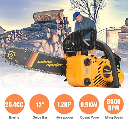 Salem Master Gas Chainsaw 25.4Cc 2-Cycle Arborist Chainsaw Top Handle, 12-Inch Professional Chainsaw, Lightweight One-Hand Chainsaw, Handheld Petrol Chain Saws For Trees Gas Powered #TOP1