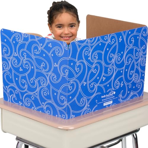 Image of Really Good Stuff Standard Privacy Shields, 3 Group Colors, Set of 12 | Ages 5+, Kindergarten+, Star & Swirl Matte Finish in Blue, Reduces Distractions and Helps Students Focus