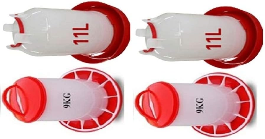 HUMBE&CO - Save Trees, Save Earth Humbe&Co-9Kg Feeder And 11Littre Drinker Bucket Tool With Lid Handle For Chicken Hen Poultry Feeding Qty=(9Kgfeeder 2Pc&11Ltrdrinker 2 Pc= 4Pcs)