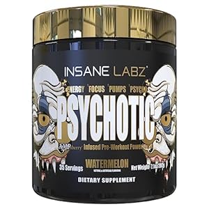 Insane Labz Psychotic Gold, High Stimulant Pre Workout Powder, Extreme Lasting Energy Focus, Pumps and Endurance with Beta Alanine, DMAE Bitartrate, NO Booster (35 Servings, Watermelon)