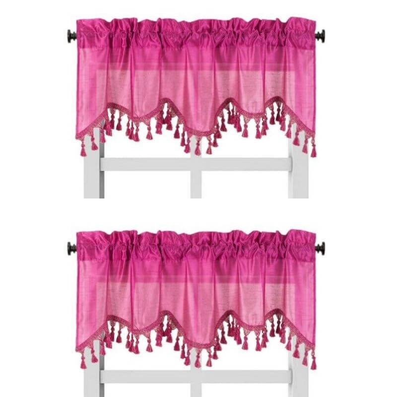 Solid Faux Silk Swag Waterfall Cascade Ascot Window Curtain Valance w/Tassels Trim 55