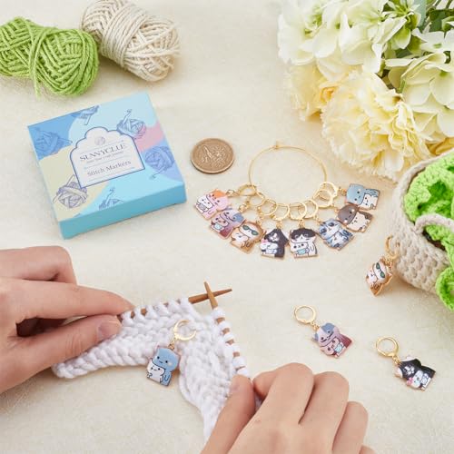 SUNNYCLUE 16Pcs 8 Styles Cat Crochet Markers Cute Stitch Markers Enamel Colorful Kitty Alloy Pet Removable Metal Leverback Clasps Locking Knitting Marker for Crocheting Weaving Sewing Handmade - Image 3