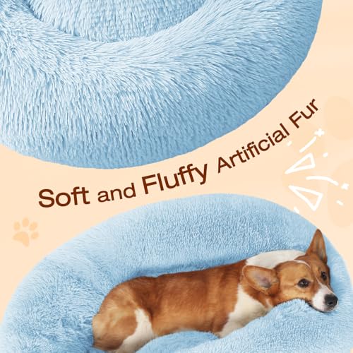 Image of JOLLYVOGUE Dog & Cat Bed, Calming Anti-Anxiety Pet Bed for Small Dogs, Fluffy Donut Cushion for Small and Medium Pets (20 inch)