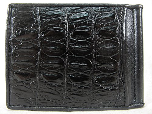 Genuine Crocodile Tail Skin Money Clip Slim Bifold Wallet (Black)3