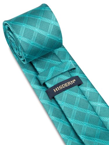 Image of HISDERN Ties for Men Plaid Checkered Tie with Pocket Square Woven Business Formal Necktie Handkerchief Set Wedding Party