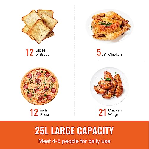 Image of VEVOR 12-IN-1 Air Fryer Toaster Oven, 25L Convection Oven, 1700W Toaster Ovens Countertop Combo with Grill, Pizza Pan, Gloves, 12 Slices Toast, 12-inch Pizza, Home and Commercial Use (Grey)