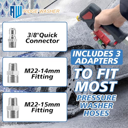 Image of RIDGE WASHER Pressure Washer Gun 5000 PSI with Nozzle Bracket | 12 GPM, Tigger Gun with 1 /4 inch Quick Connector, 360 Swivel 3 /8 inch NPT Thread, M22-14mm & M22-15mm Fitting