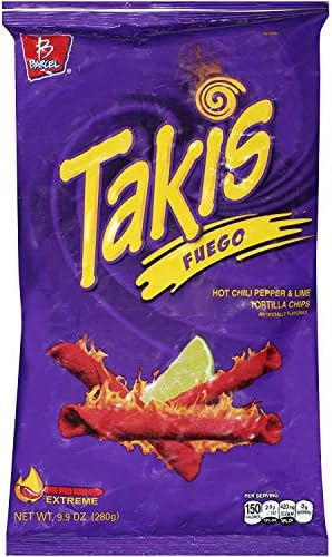 Takis Fuego Hot Chili Pepper & Lime Flavored Corn Snacks, 9.9 Oz (Pack of 1)