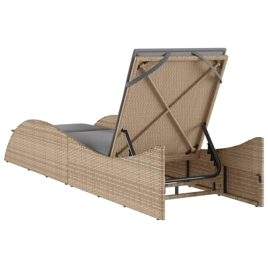 Lettino Prendisole da Giardino in Polyrattan con Cuscino Beige | Sdraio relax per giardino e bordo piscina con schienale regolabile a 3 posizioni e morbida imbottitura sfoderabile.