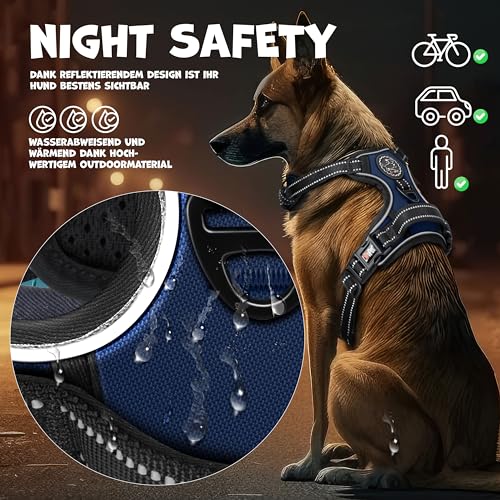 LOVPET® Hundegeschirr ohne Zug & Würgen für kleine Hunde & Welpen atmungsaktiv & weich Brustgeschirr reflektierend | No-Pull-Geschirr inkl.Beutelrollen | Verstellbares Geschirr mit Griff Navyblau - M