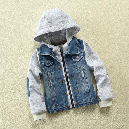 Kids Hooded Denim Jacket Boys Girls Zipper Coat Outerwear3