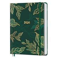 Kalender 2026 Buchkalender A5, 12 Monate Terminkalender mit Wochenplaner von Januar bis Dezember 2026 - Hardcover Kunstleder Taschenkalender Terminplaner - Grünes Blatt