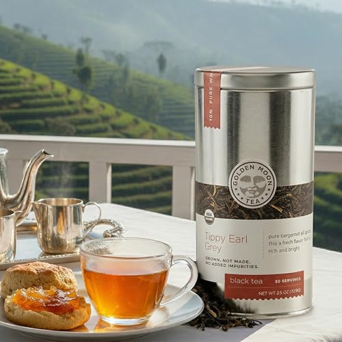 Image of Golden Moon Tea Organic Tippy Earl Grey Black Tea - Real Bergamot Peels & Extract - Loose Leaf, Non-GMO - Travel Tin (30 Servings)