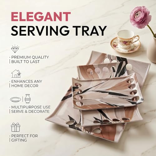 Image of U.P.C Tray Set for Serving /Serving Tray Set of 3 / Premium Printed Tray for Serving /Multi-Use Nashta Plate (Small, Medium & Large)