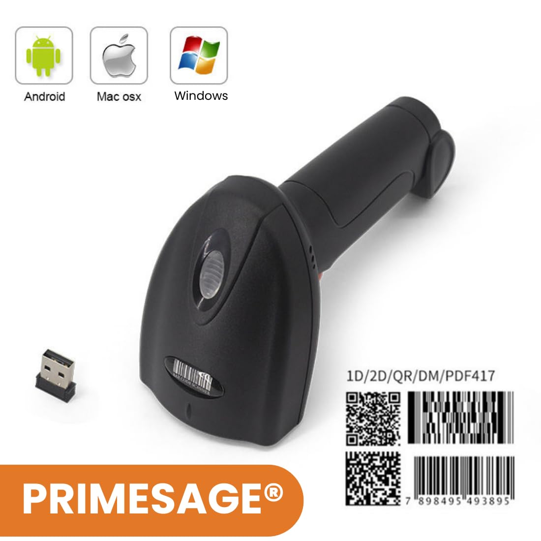 PRIMESAGE® Barcode Scanner Wireless Barcode Scanner Bar Code Scanner Wireless Barcode Scanner Scanner for Office Barcode Scanner Wired Qr Code Scanner Machine Barcode Scanners Barcode Scanner Wireless 4
