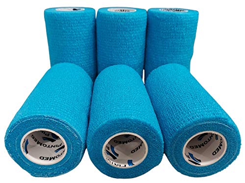 PintoMed - Venda Cohesiva - 6 x AZUL CLARO - 6 rollos x 10 cm x 4,5 m autoadhesivo flexible vendaje, primeros auxilios, lesiones